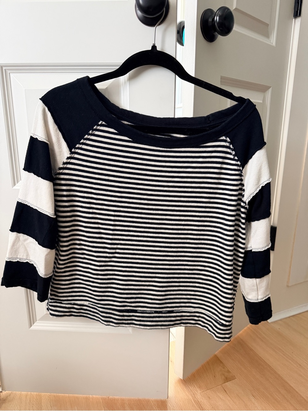 We The Free Black & White Striped Raglan Long Sleeve Top